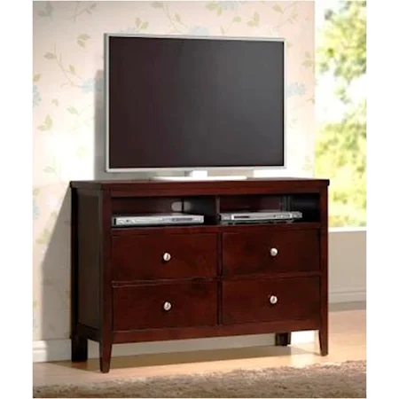 Transitional 4 Drawer TV Chest with Tapered Feet